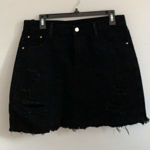 Black Ripped Jean Skirt